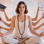 young woman meditating with symbolic hands for relationship repair through astrology