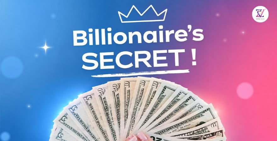 Billionaires and Astrology: Timing, Luck and the 2-Minute Myth Fan of US dollar bills under the heading Billionaire’s Secret on a teal background