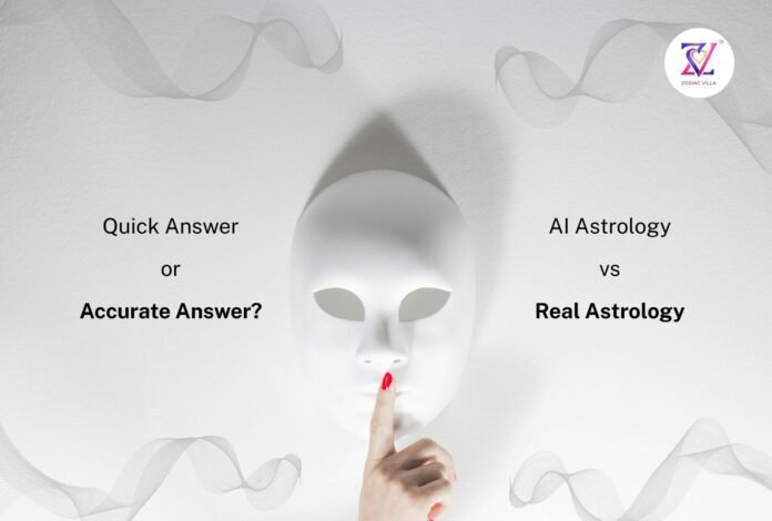 Real Astrology vs AI Astrology in the Age of Algorithms Real Astrology vs AI Astrology concept image showing quick answer versus accurate answer comparison in the age of algorithms