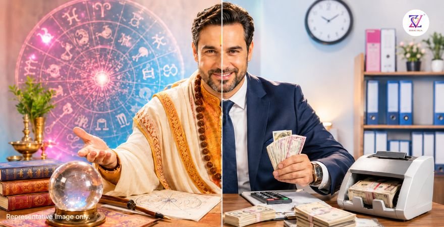 Authentic Astrology vs Commercial Astrology Comparison between a spiritual astrologer and a commercial astrologer highlighting authentic astrology versus profit-driven astrology practices