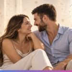 Sexual attraction in synastry shown through a romantic couple and astrological chart symbols